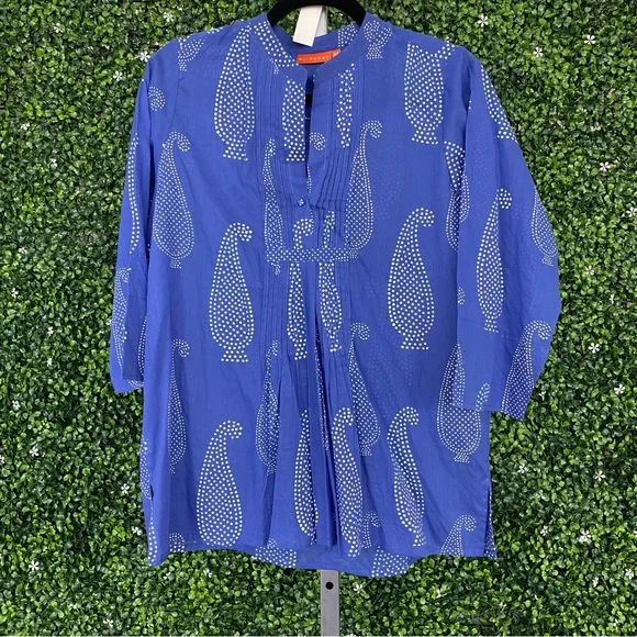 O Oliphant French Blue Pintuck Top